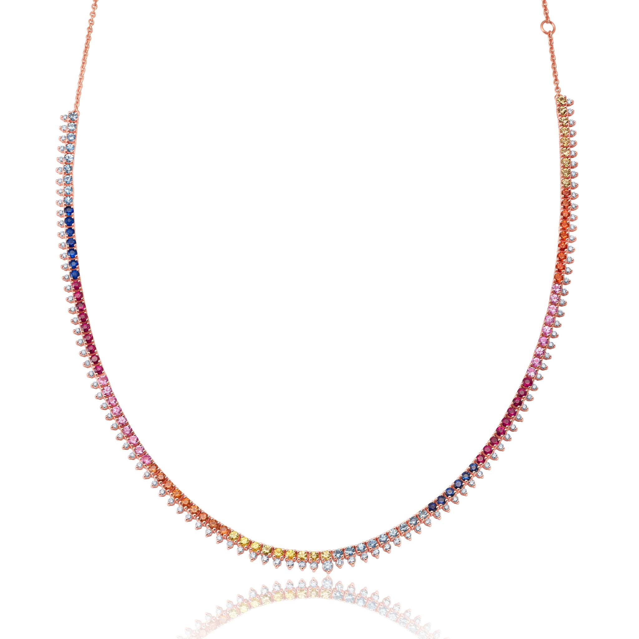 Graziela Gems - Necklace - Rainbow Sapphire &amp; Diamond Tennis Necklace - 