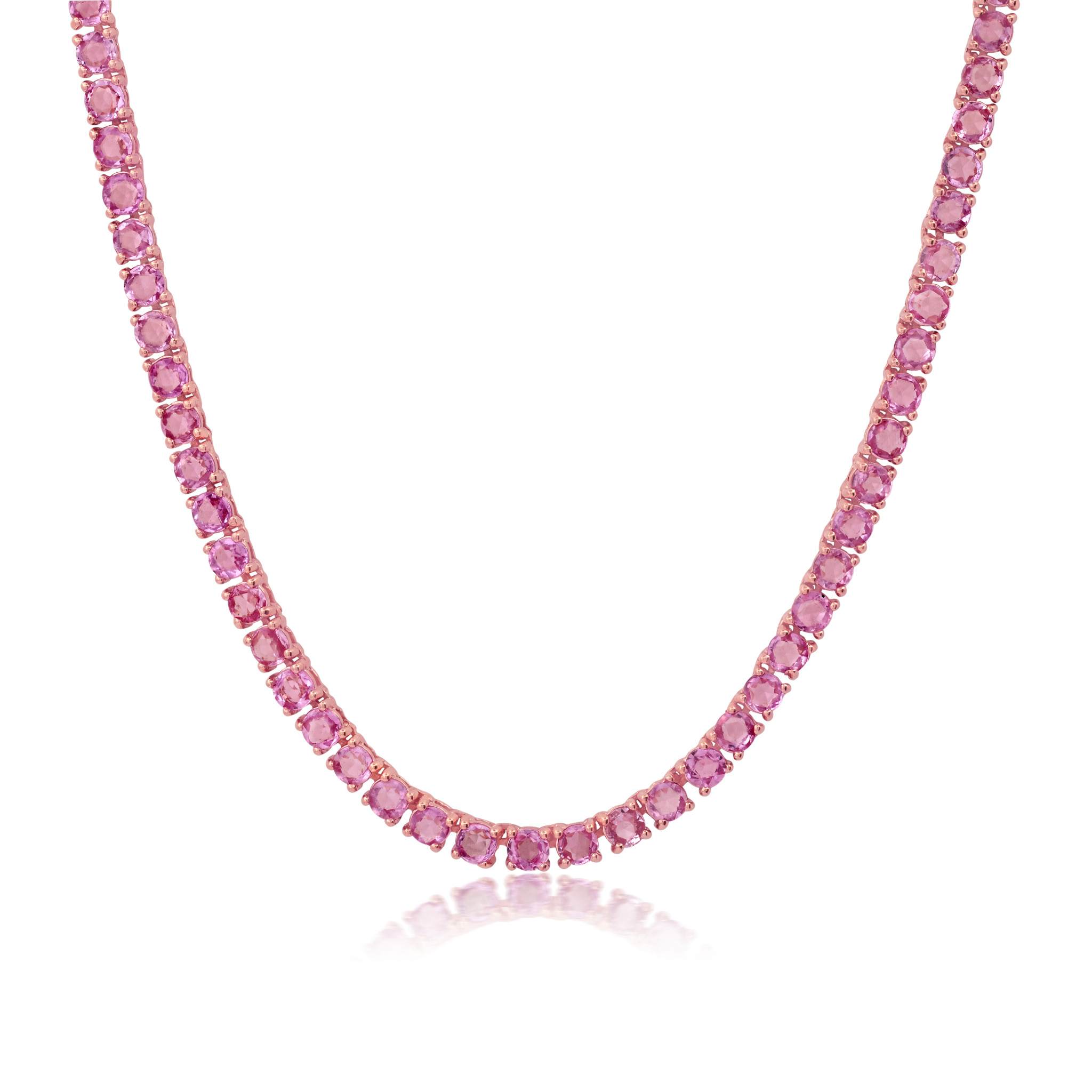 Graziela Gems - Necklace - Pink Sapphire Tennis Necklace - 