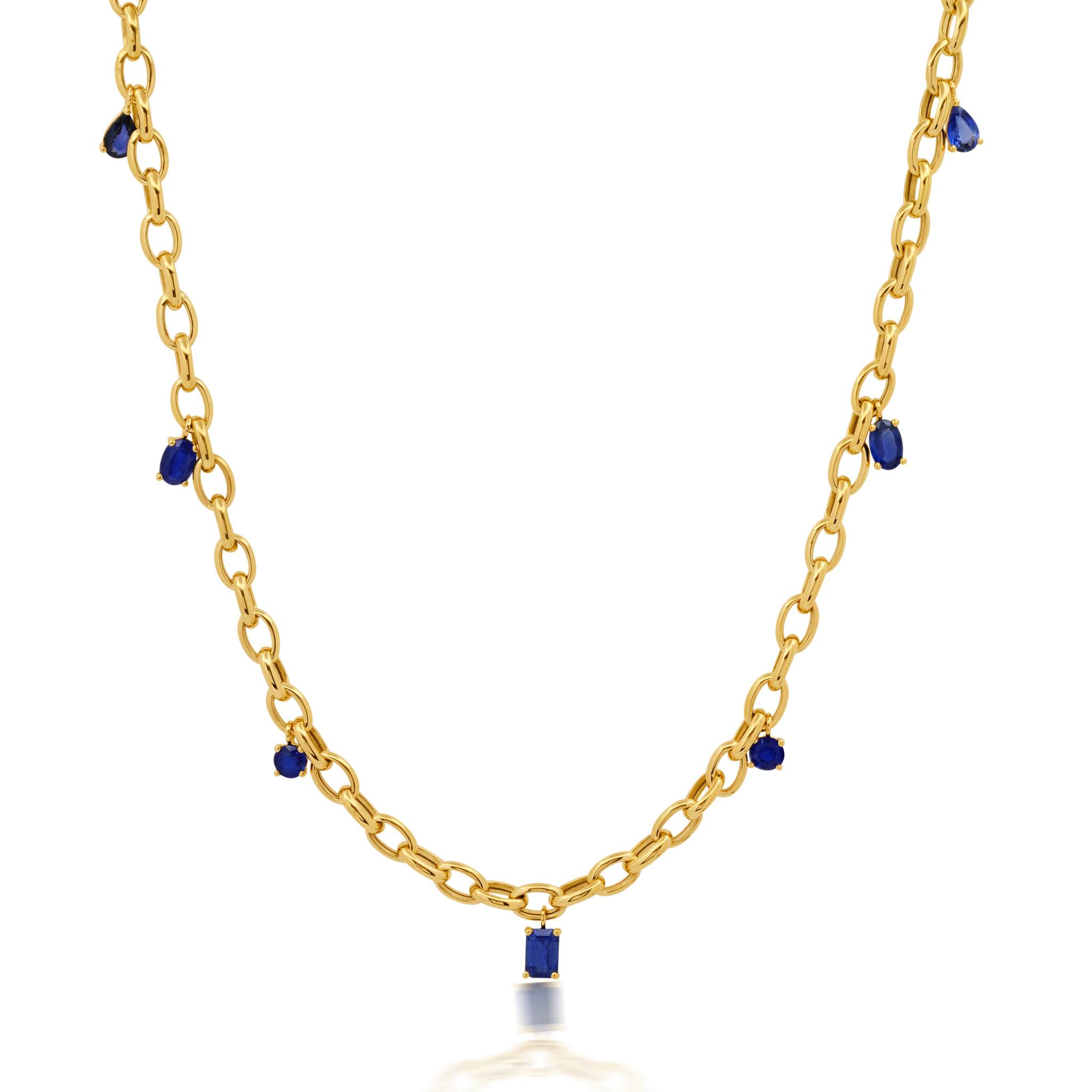 Graziela Gems - Necklace - Blue Sapphire Link Necklace - 