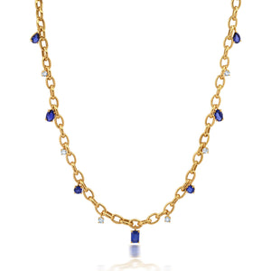 Graziela Gems - Necklace - Blue Sapphire & White Sapphire Link Necklace - 