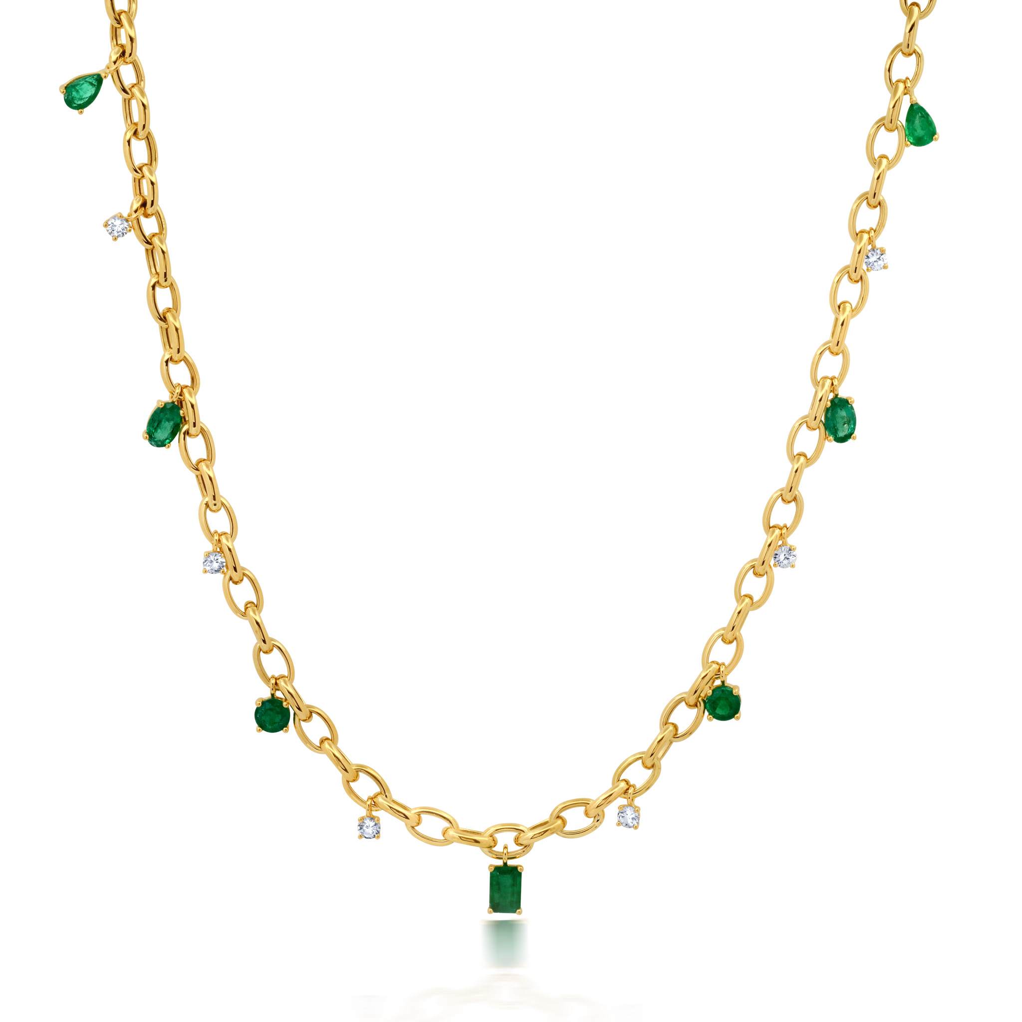 Graziela Gems - Necklace - Emerald & White Sapphire Link Necklace - 