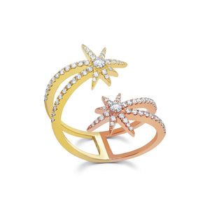 Diamond Shooting Starburst Ring Two Tone