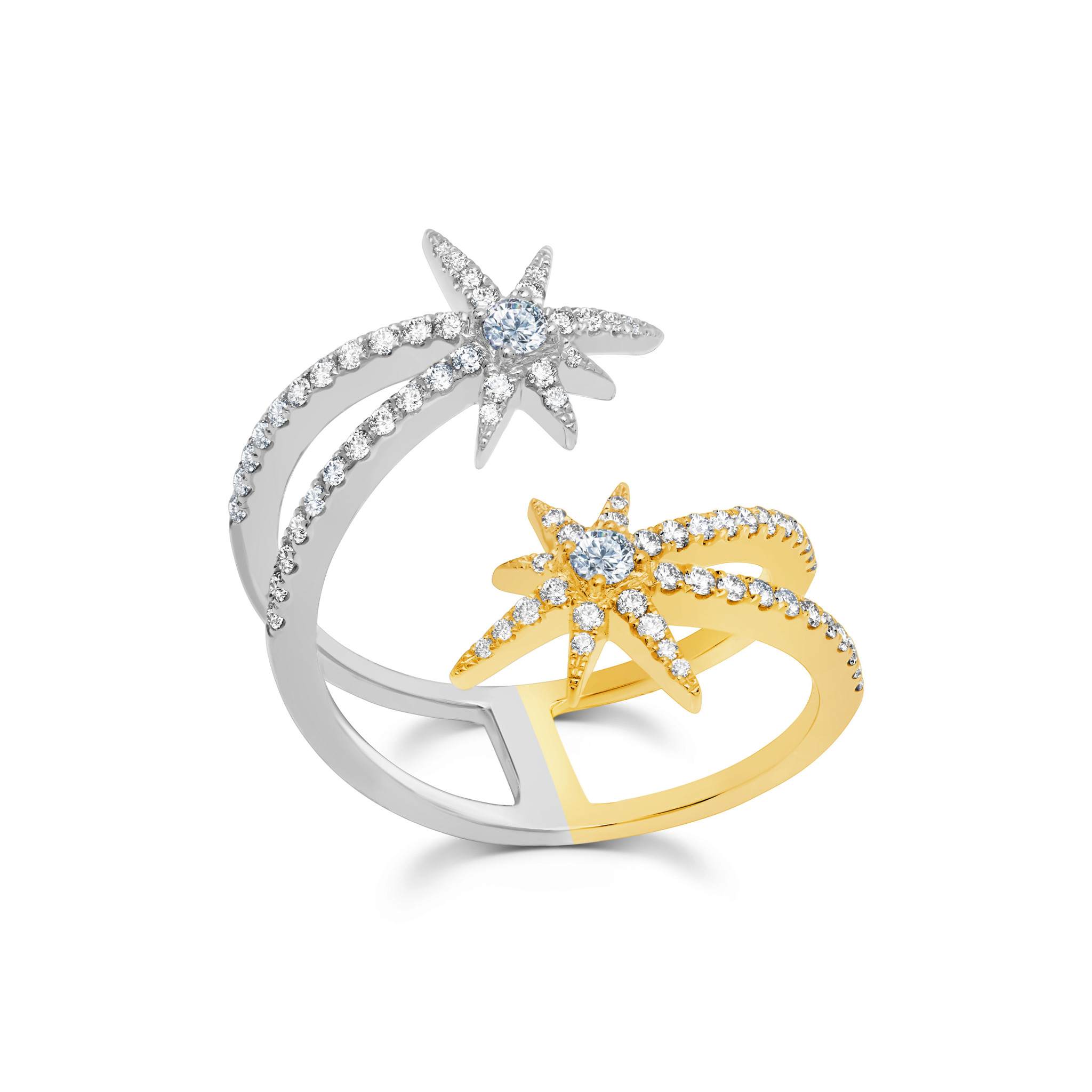 Diamond Shooting Starburst Ring Two Tone