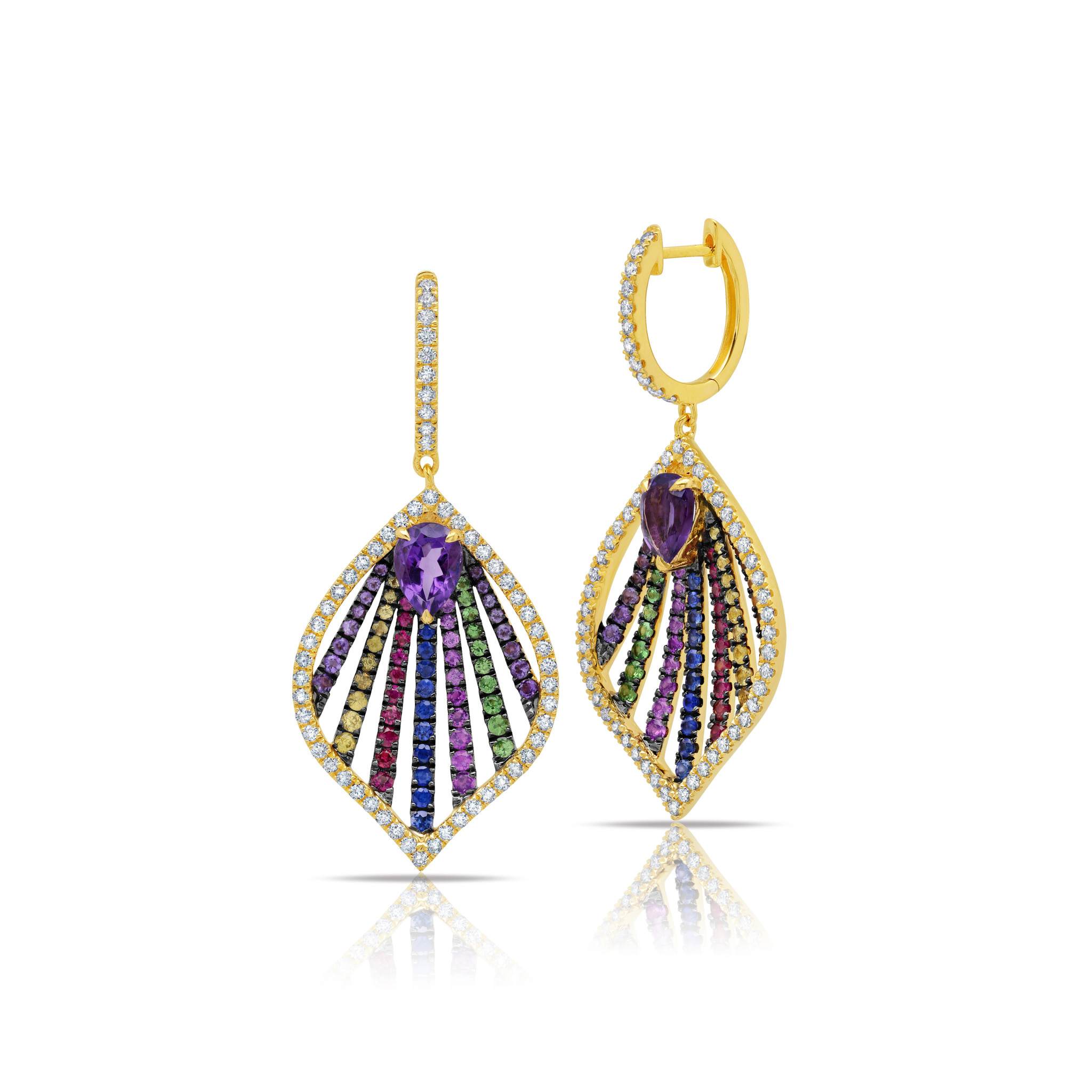 Graziela Gems - Amethyst & Rainbow Tribal Earrings - 
