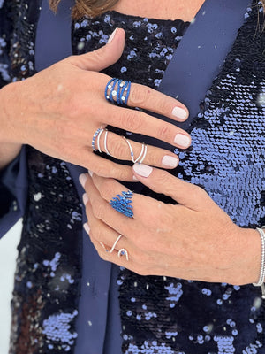 Blue Sapphire & Diamond Swirl Ring
