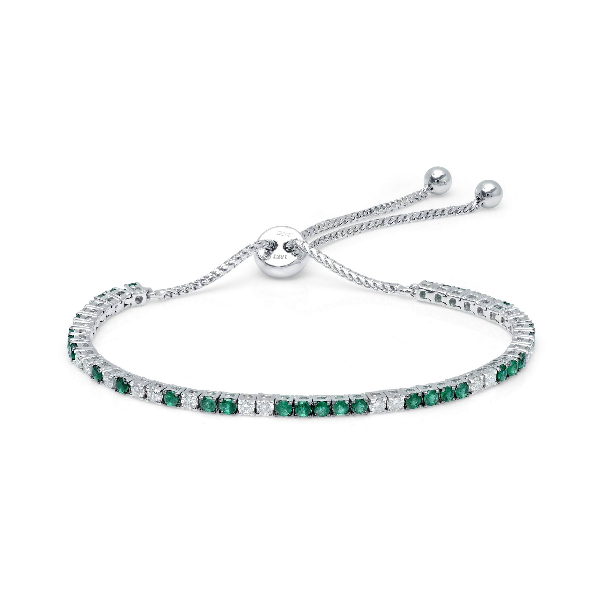 Graziela Gems - White Diamond &amp; Emerald Bolo Bracelet - White Gold