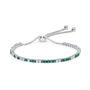 Graziela Gems - White Diamond & Emerald Bolo Bracelet - White Gold