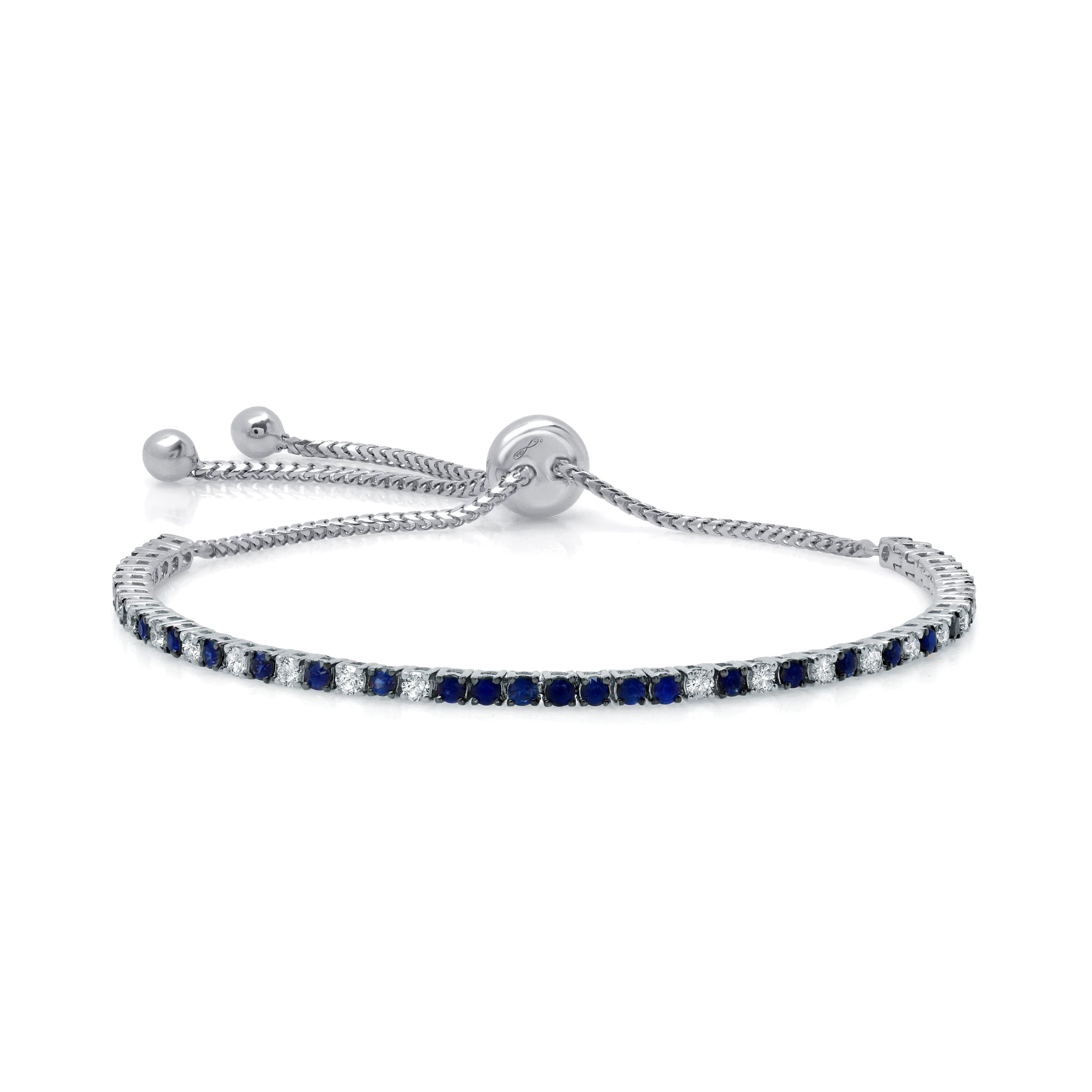 White Diamond &amp; Blue Sapphire Bolo Bracelet