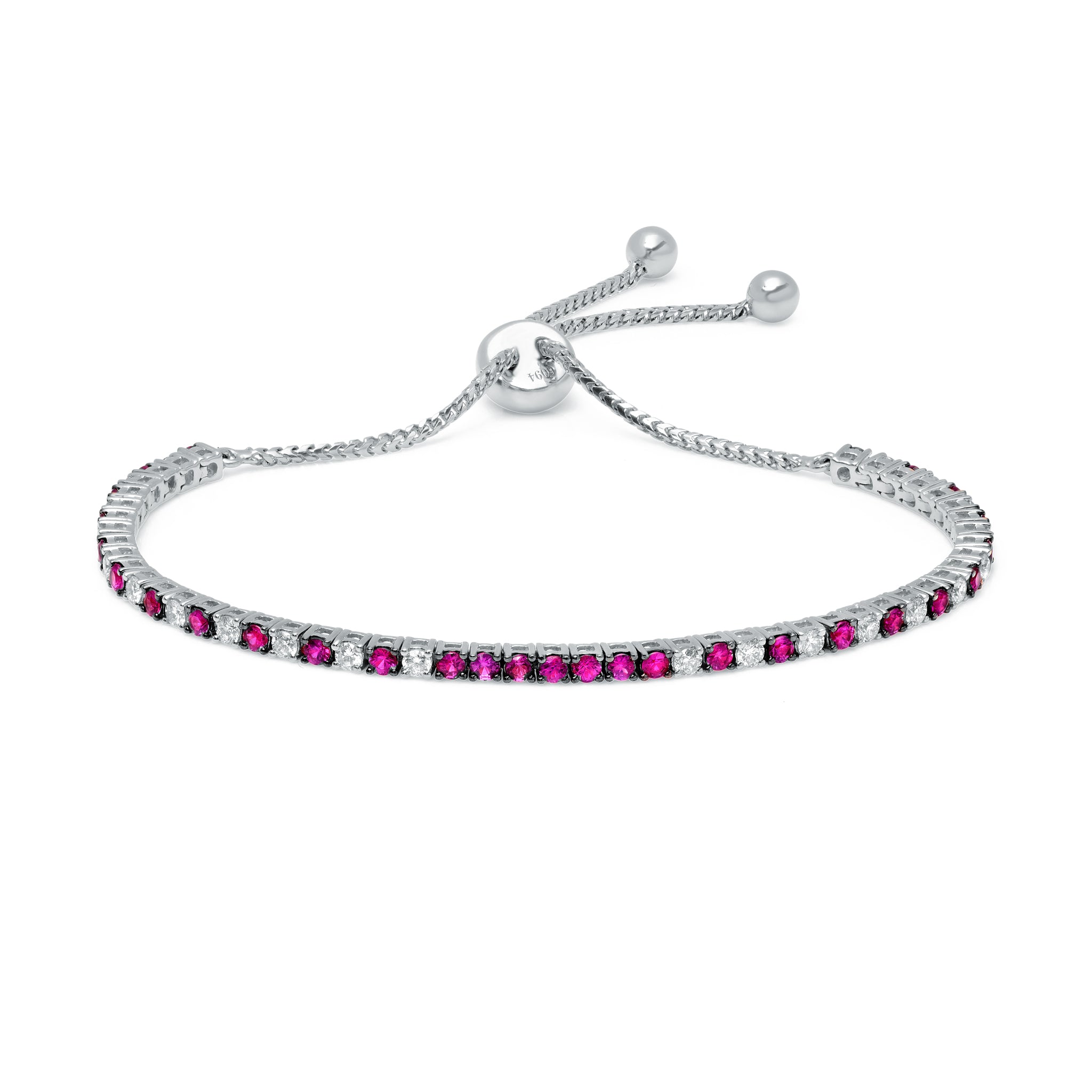 White Diamond & Ruby Bolo Bracelet