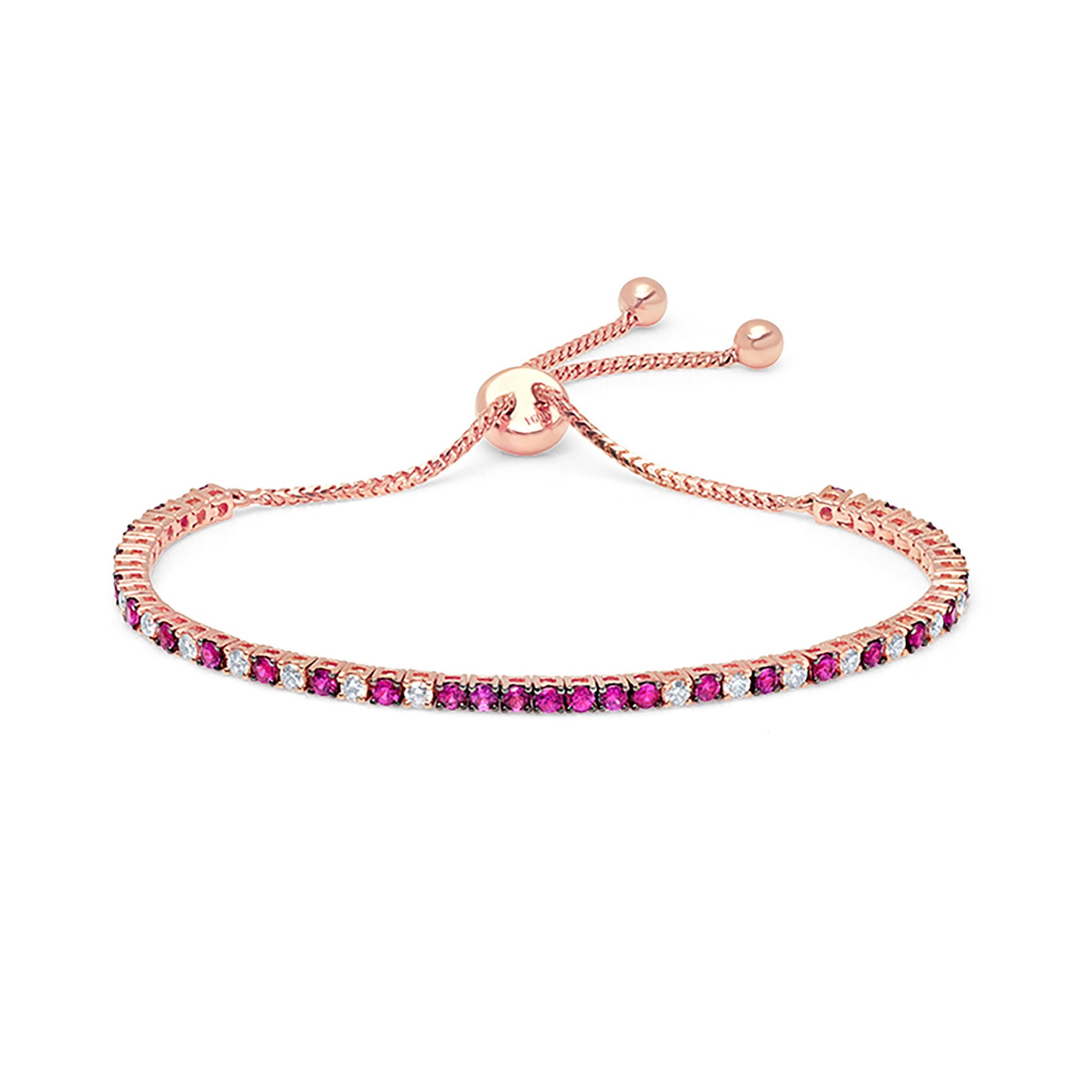 Graziela Gems - White Diamond & Ruby Bolo Bracelet - Rose Gold