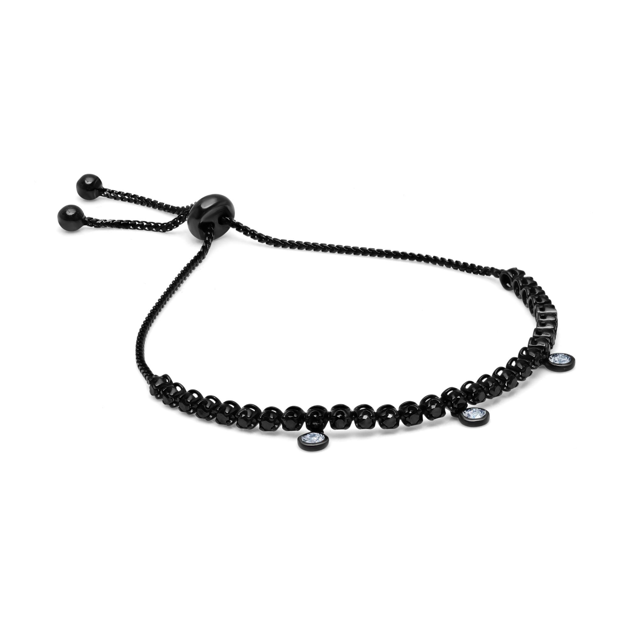 Graziela Gems - Black and White Diamond Floating Bolo Bracelet - 