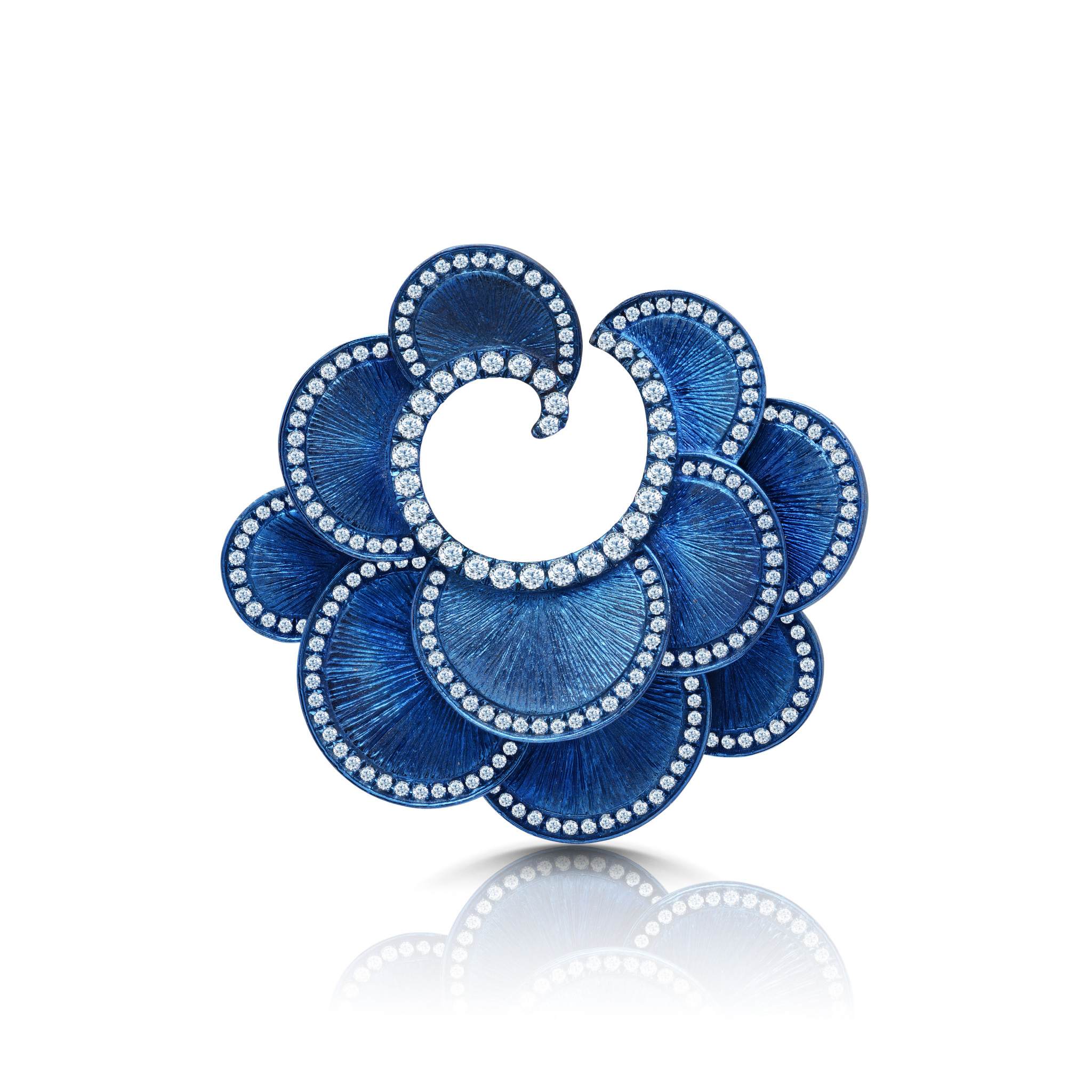 Graziela Gems - Scalloped Titanium Earrings in Satin Blue - 