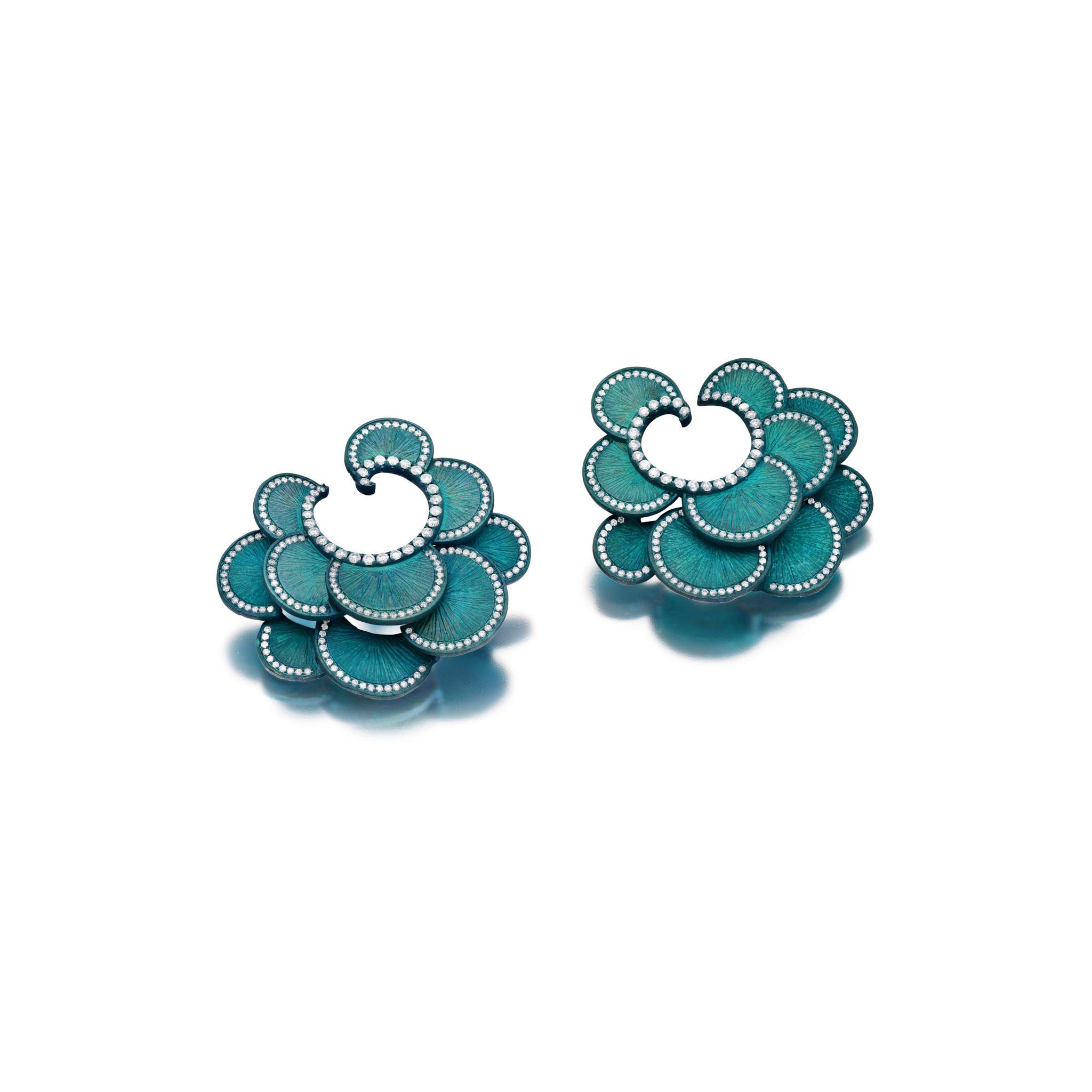 Graziela Gems - Scalloped Titanium Earrings in Teal - 