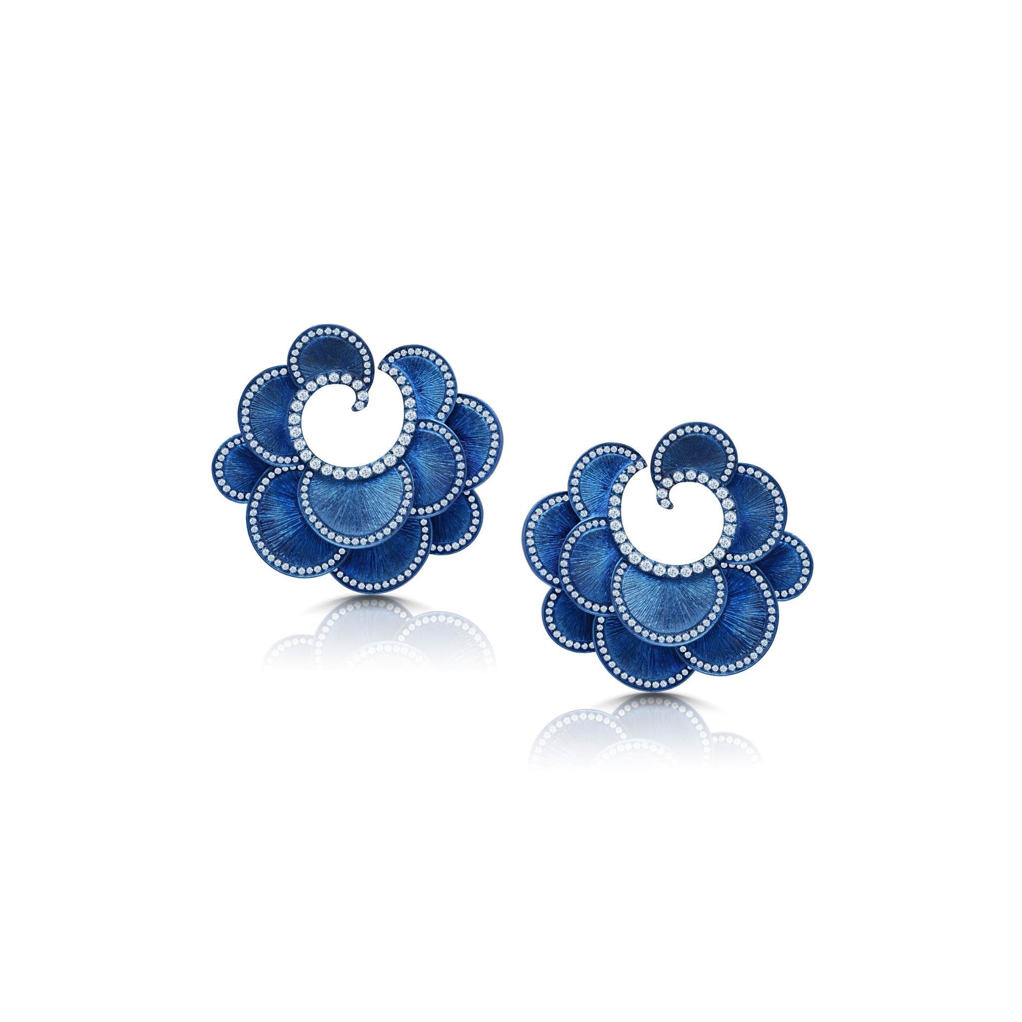 Graziela Gems - Scalloped Titanium Earrings in Satin Blue - 