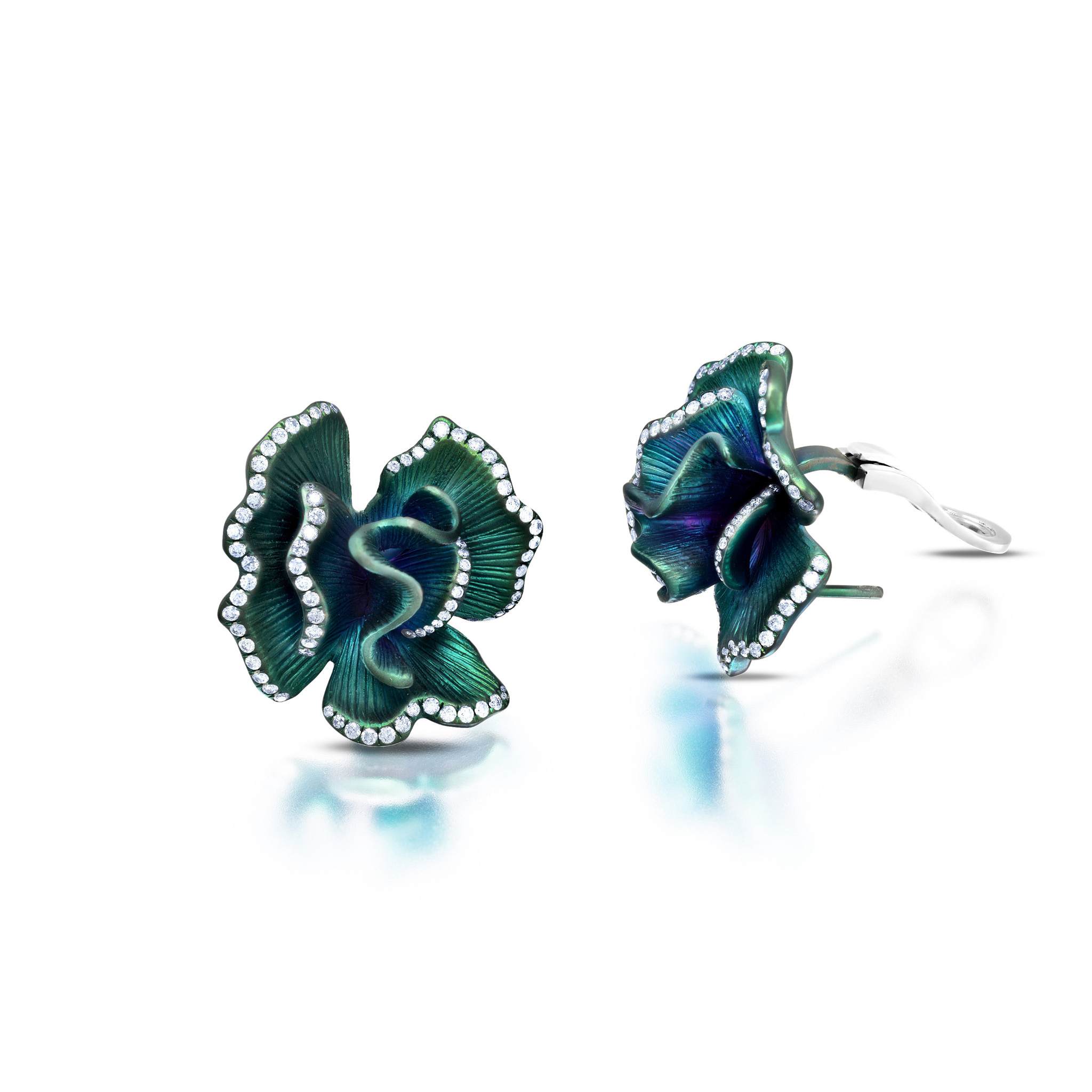 Graziela Gems - Green Titanium Flower Earrings - 
