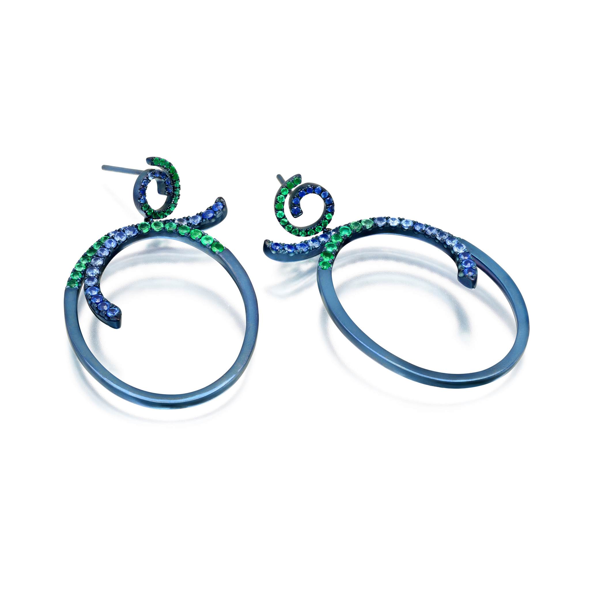 Graziela Gems - Sapphire &amp; Emerald Blue Titanium Earrings - 