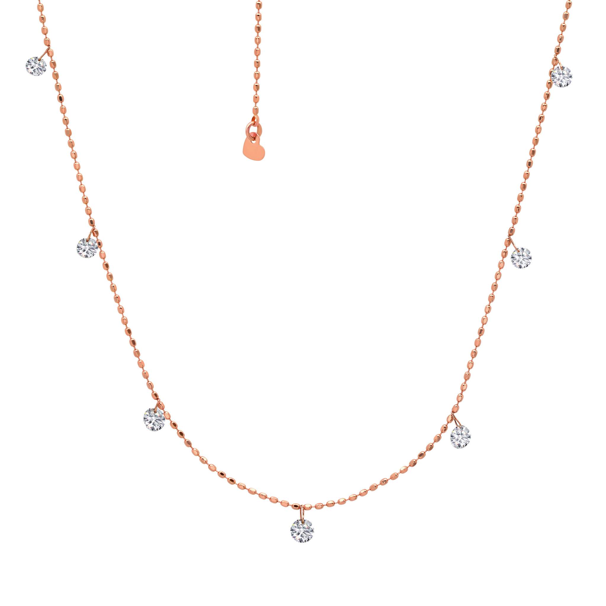Graziela Gems - Necklace - Tiny Floating Diamond Necklace - Rose Gold
