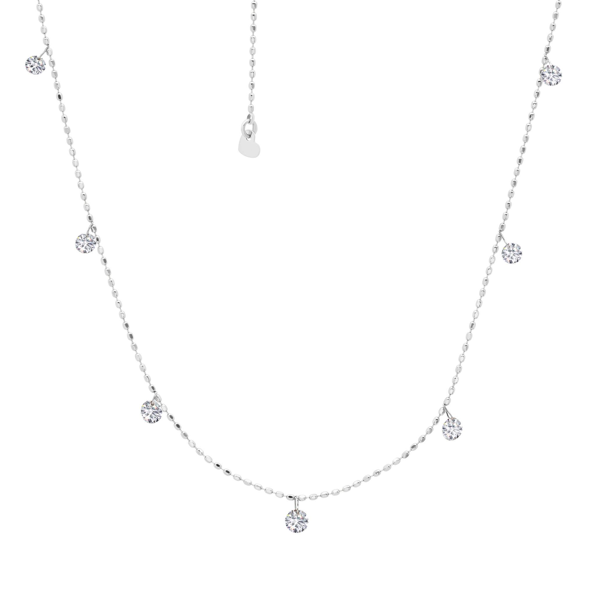 Graziela Gems - Necklace - Tiny Floating Diamond Necklace - White Gold