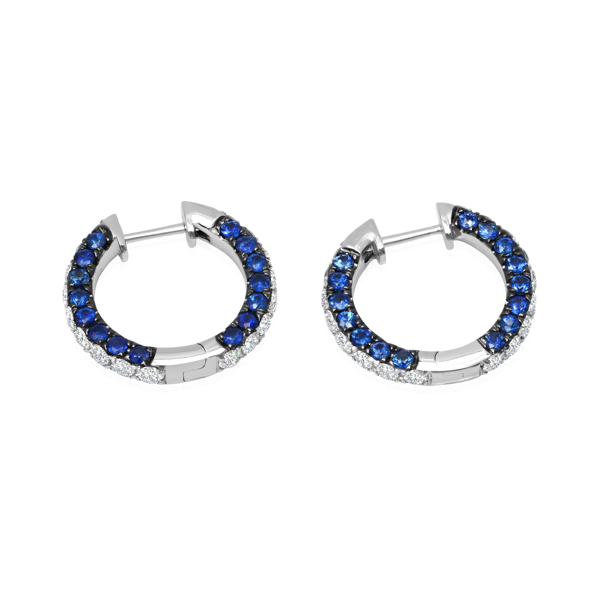 Graziela Gems - Sapphire &amp; Diamond 3 Sided Hoop Earrings - 