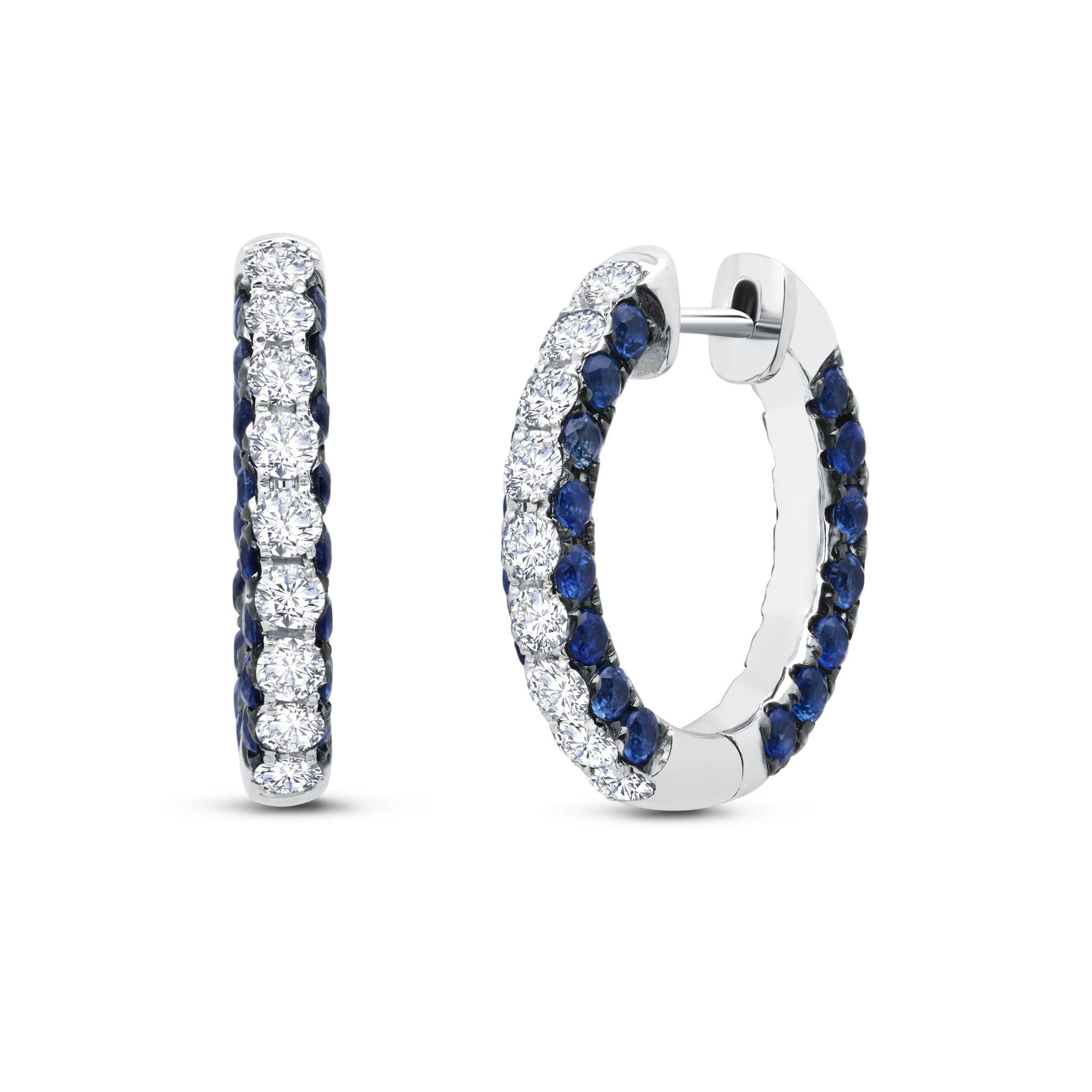 Graziela Gems - Sapphire & Diamond 3 Sided Hoop Earrings - 