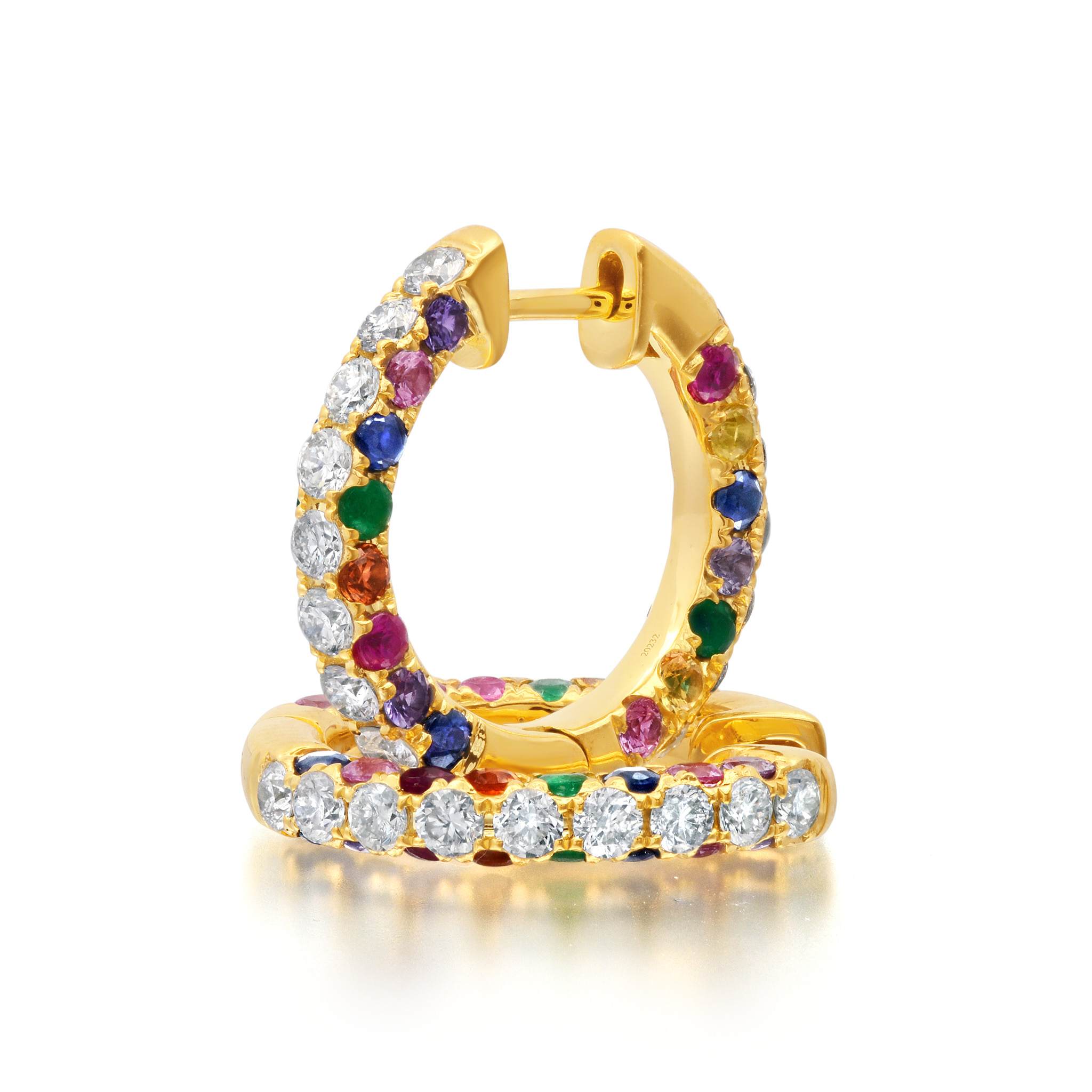 Graziela Gems - Multi Color Sapphire and Diamond 3 Sided Hoop Earrings - 