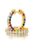 Graziela Gems - Multi Color Sapphire and Diamond 3 Sided Hoop Earrings - 