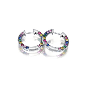Graziela Gems - Multi Color Sapphire and Diamond 3 Sided Hoop Earrings - 