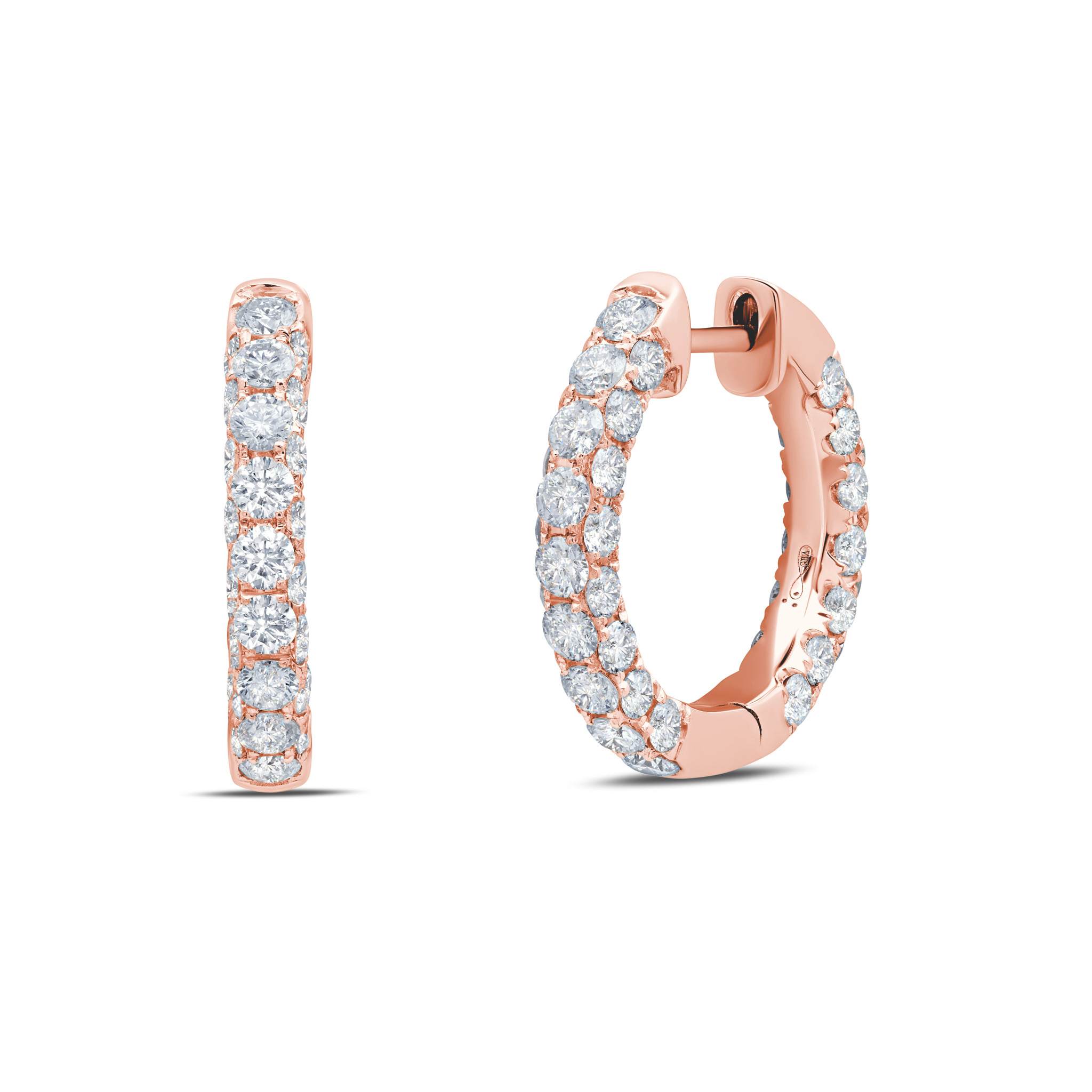 Graziela Gems - Diamond 3 Sided Hoop Earrings - Rose Gold