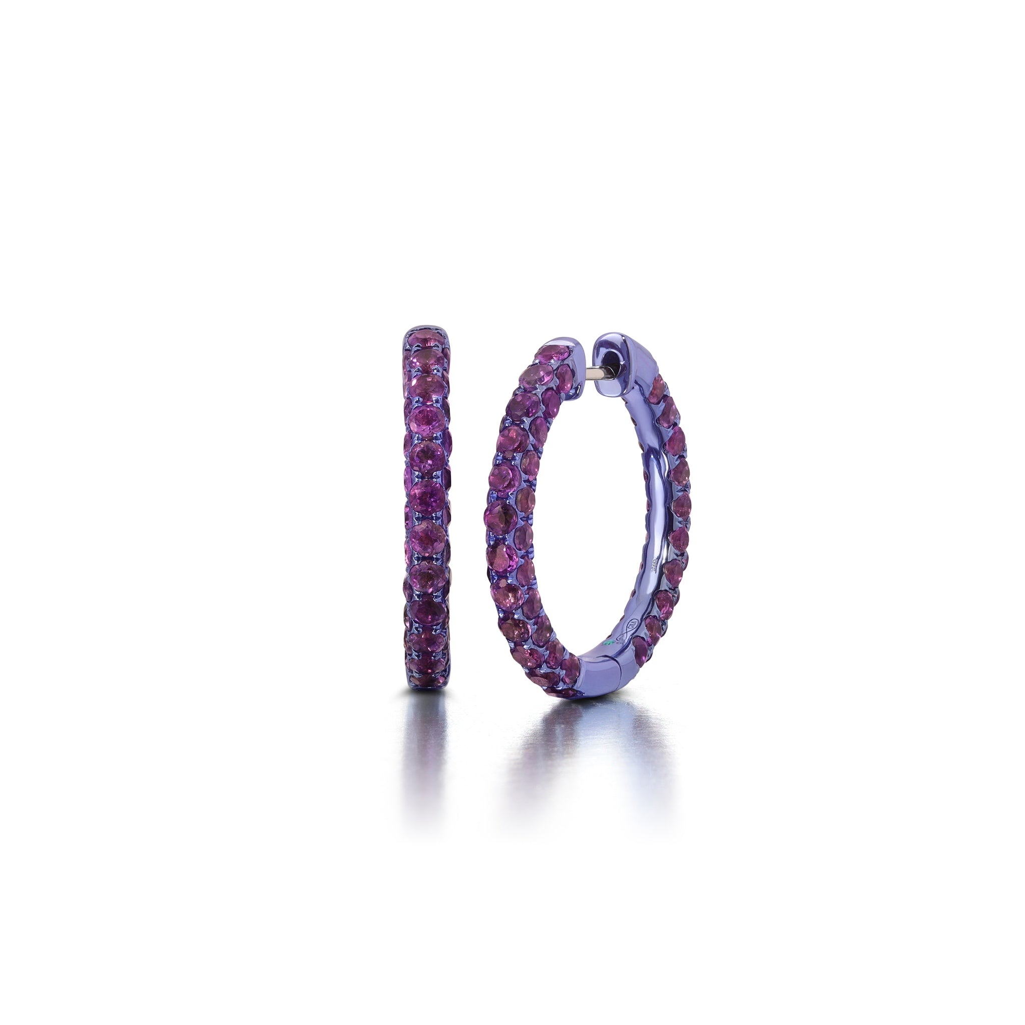 Large Amethyst & Purple Rhodium 3 Sided Hoops