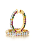 Graziela Gems - Large Rainbow & Diamond Center 3 Sided Hoop Earrings - 