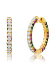 Graziela Gems - Large Rainbow & Diamond Center 3 Sided Hoop Earrings - Yellow Gold