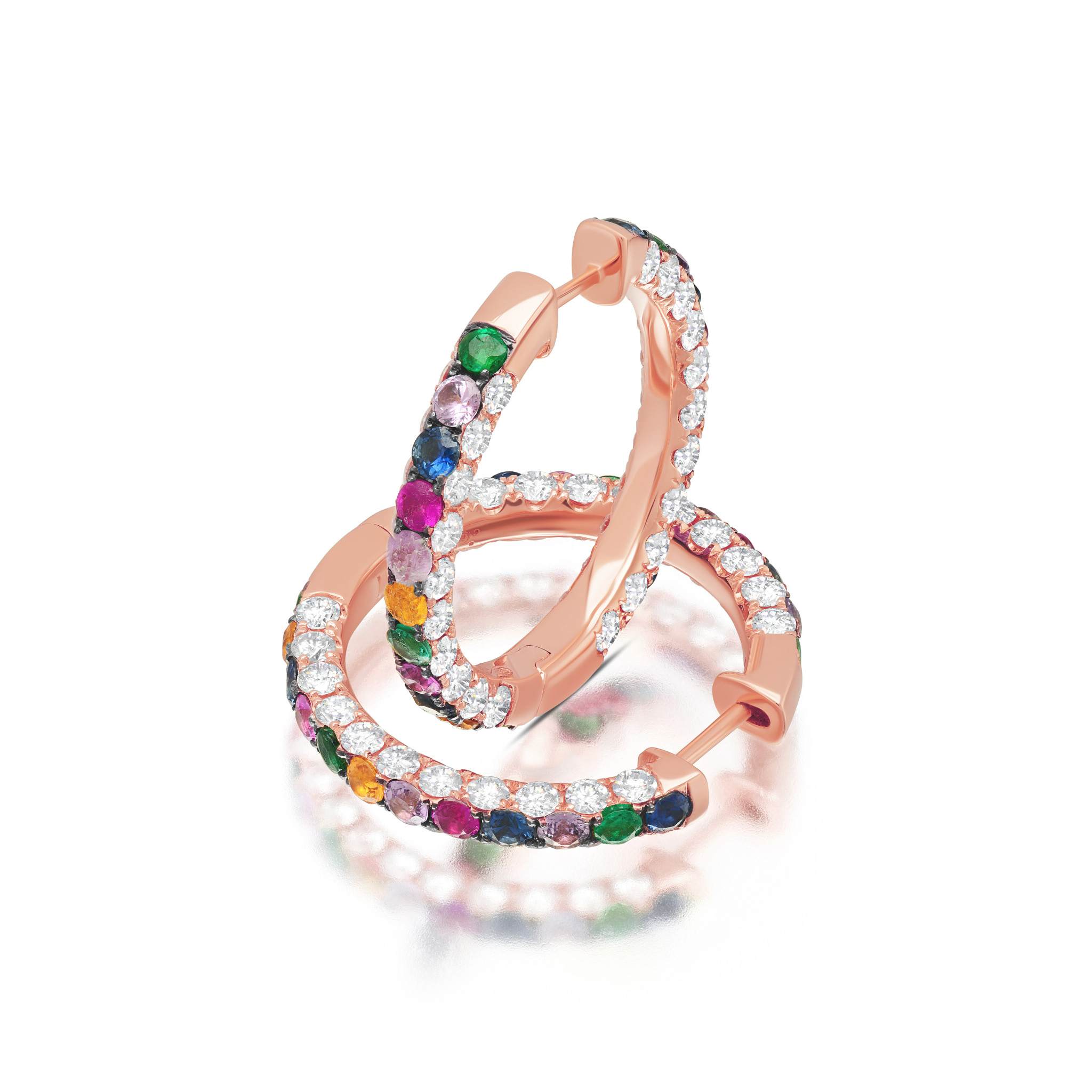 Graziela Gems - Large Rainbow & Diamond 3 Sided Hoop Earrings - Rose Gold