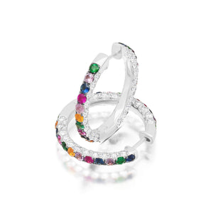 Graziela Gems - Large Rainbow & Diamond 3 Sided Hoop Earrings - White Gold