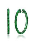 Graziela Gems - 1" Emerald Color Rhodium 3 Sided Hoop Earrings - 