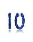Graziela Gems - Blue Sapphire 3 Sided Color Rhodium Huggie Earrings - 