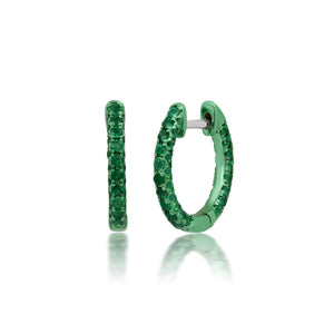 Graziela Gems - Emerald 3 Sided Color Rhodium Huggie Earrings - 