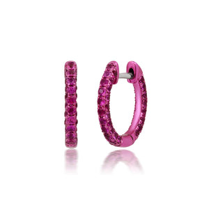 Graziela Gems - Ruby 3 Sided Color Rhodium Huggie Earrings - 