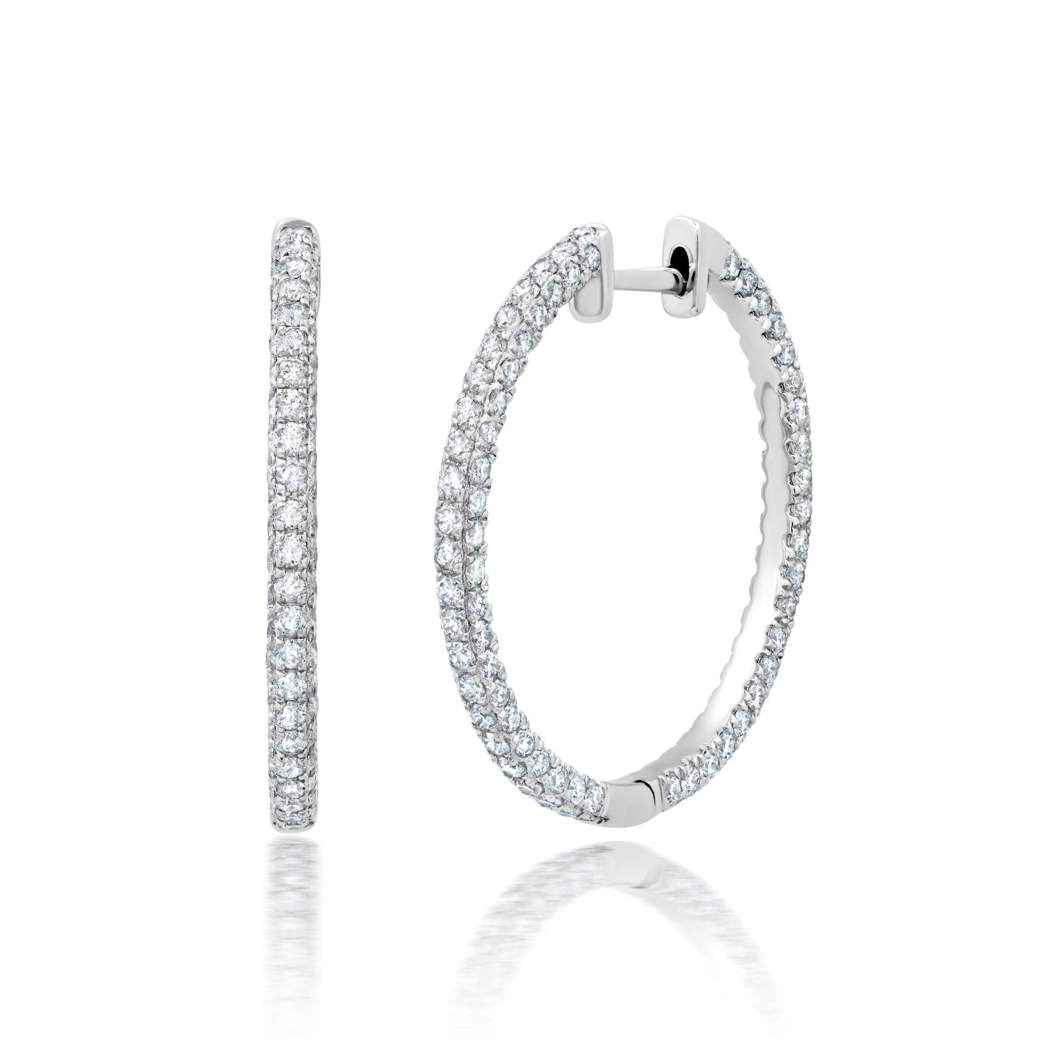 Graziela Gems - 1&quot; 2ct Diamond 3 Sided Hoop Earrings - White Gold
