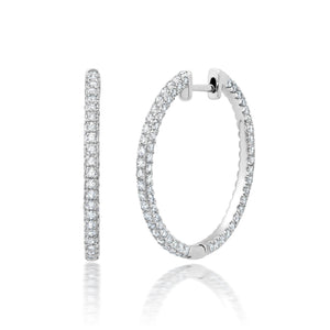Graziela Gems - 1" 2ct Diamond 3 Sided Hoop Earrings - White Gold