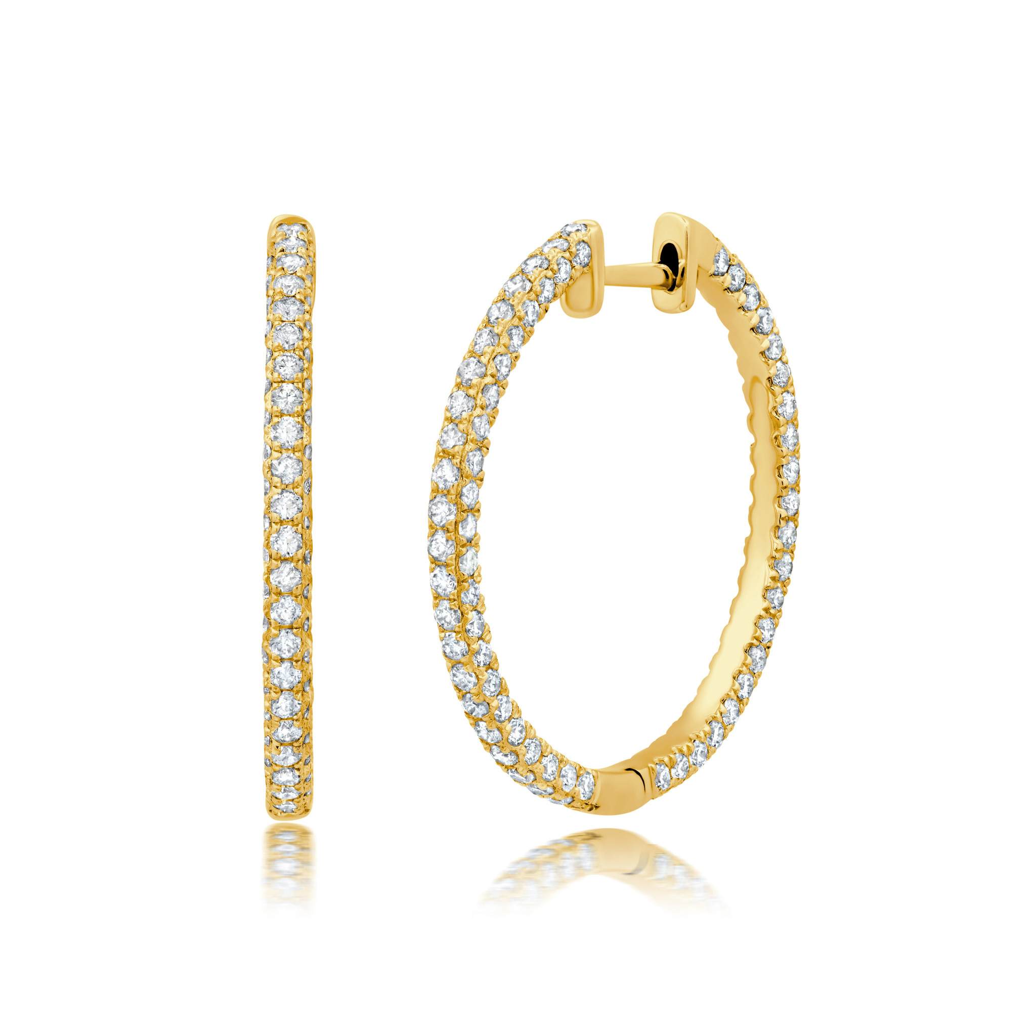 Graziela Gems - 1&quot; 2ct Diamond 3 Sided Hoop Earrings - Yellow Gold