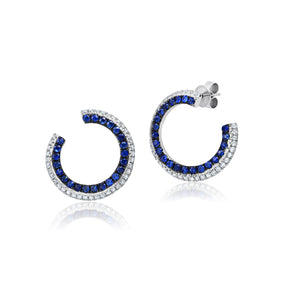 Blue Sapphire and Diamond 3 Sided Forward Facing Hoops