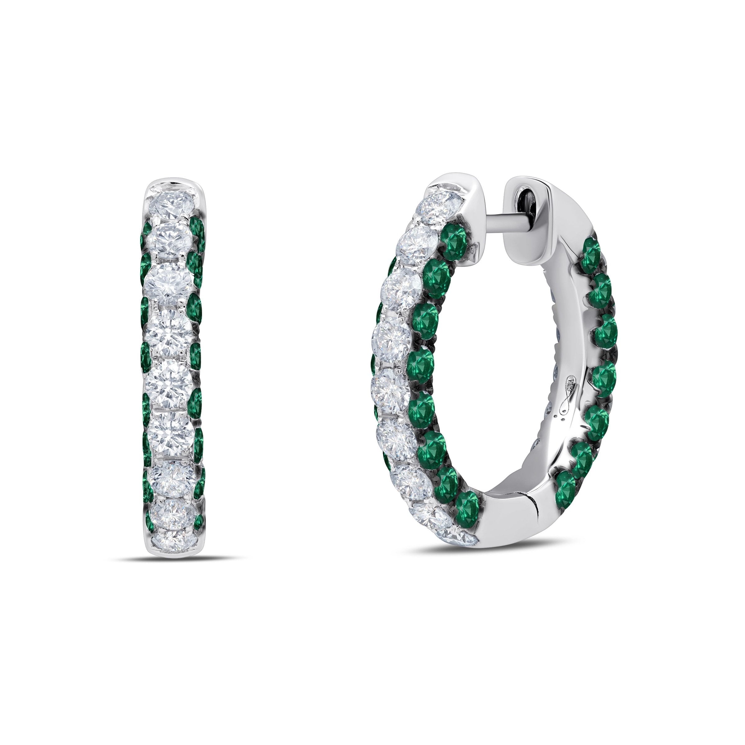 Graziela Gems - Emerald & Diamond 3 Sided Hoop Earrings - 