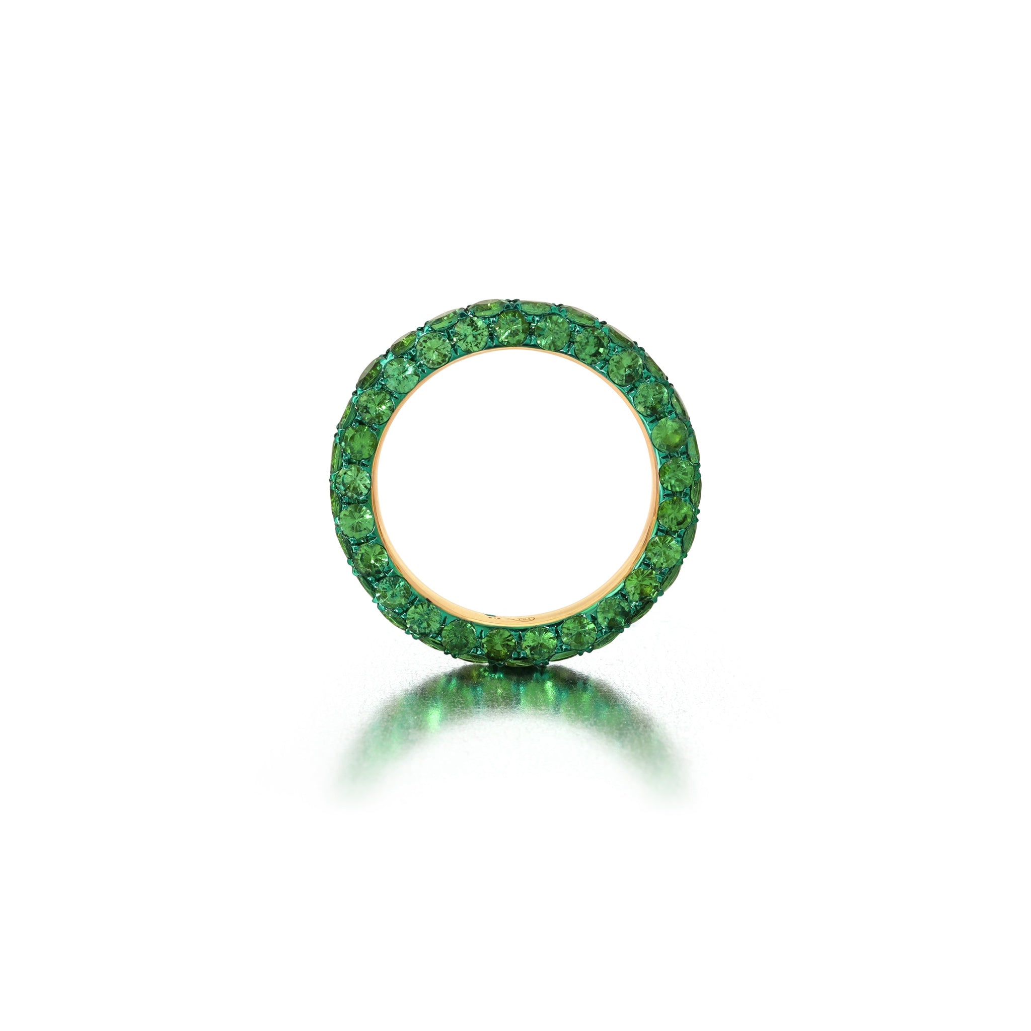 Tsavorite &amp; Green Rhodium 3 Sided Ring