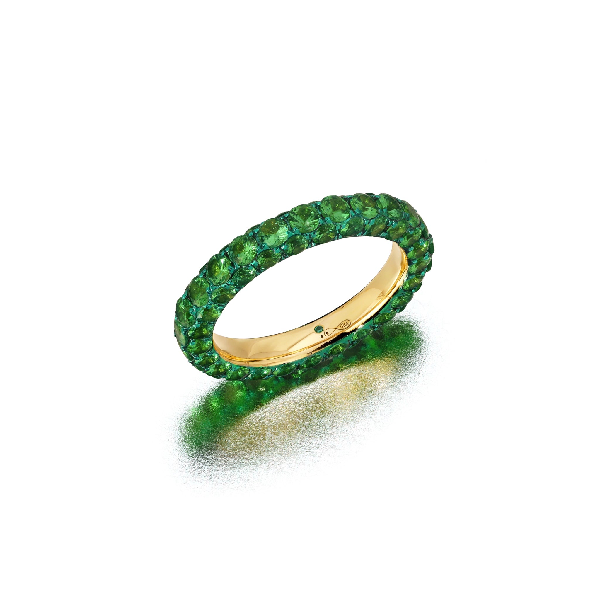 Tsavorite & Green Rhodium 3 Sided Ring