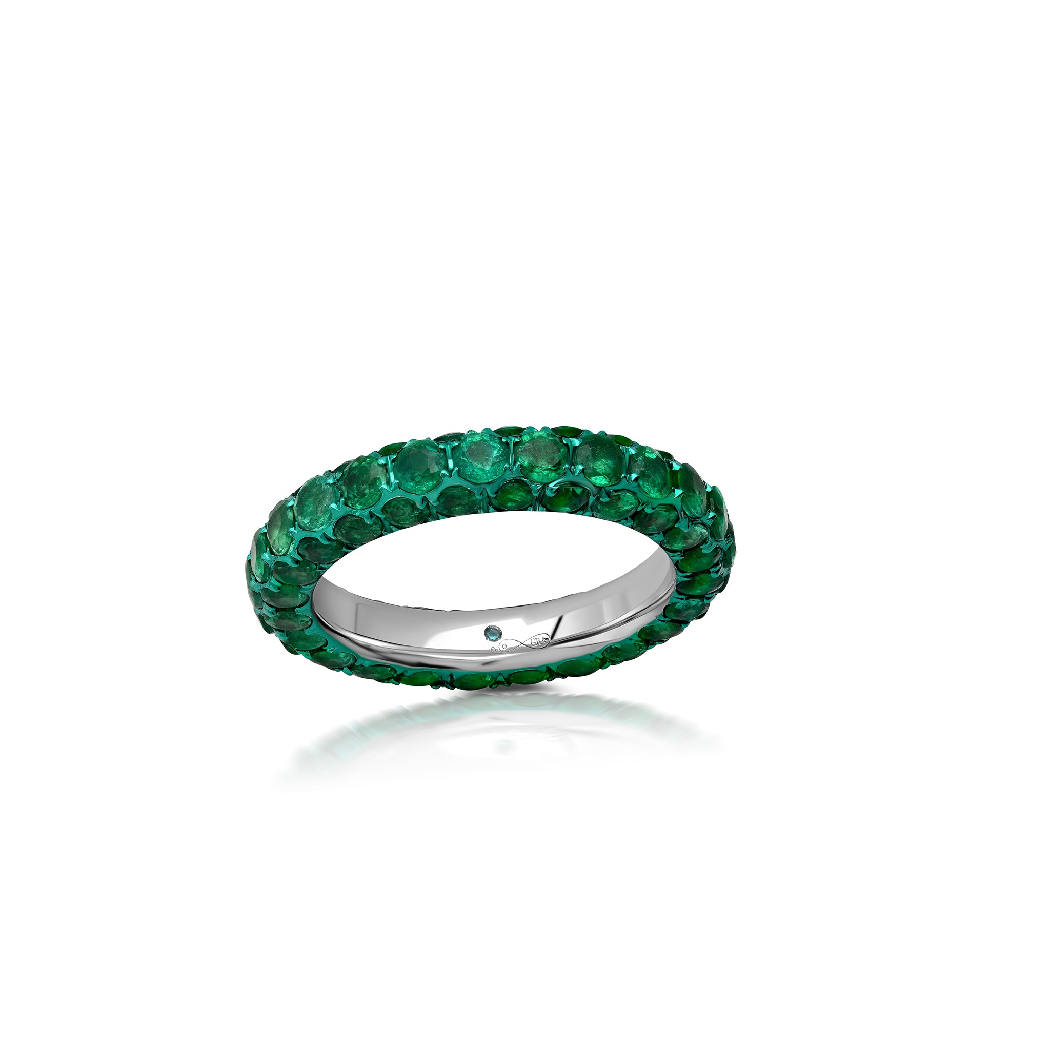 Green Rhodium Emerald 3 Sided Band Ring