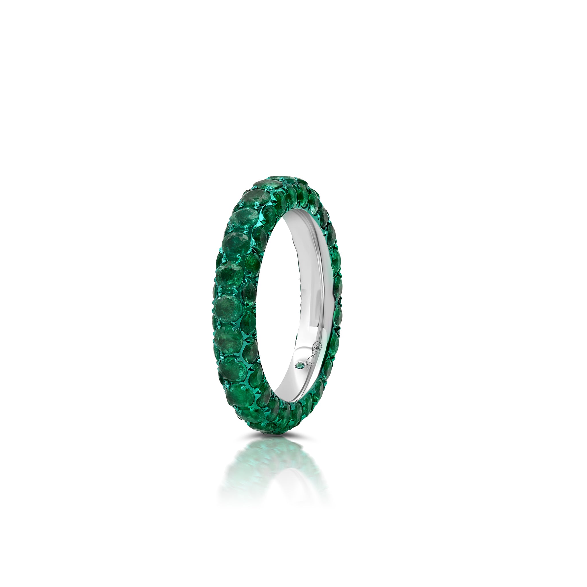 Green Rhodium Emerald 3 Sided Band Ring