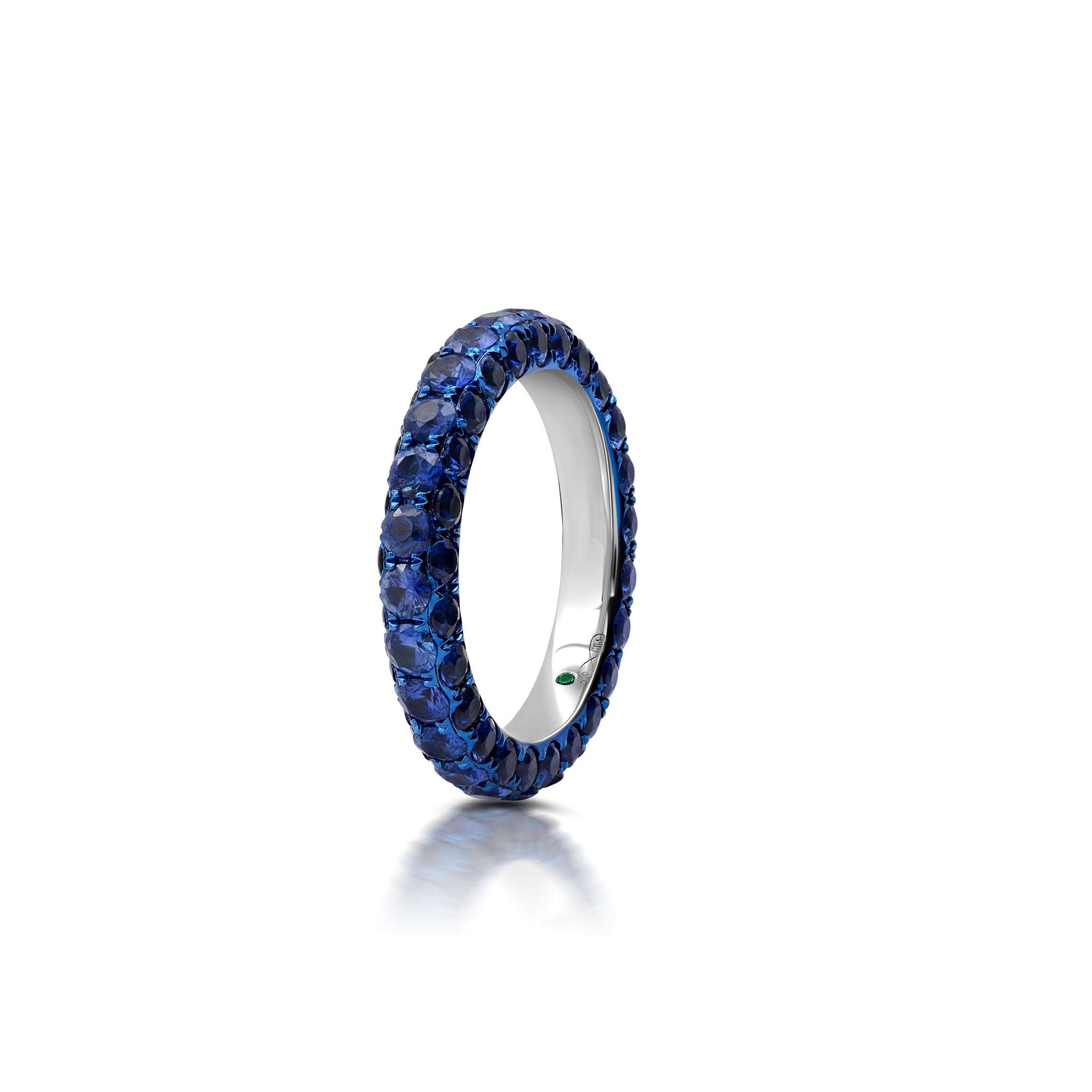 Blue Rhodium Blue Sapphire 3 Sided Band Ring