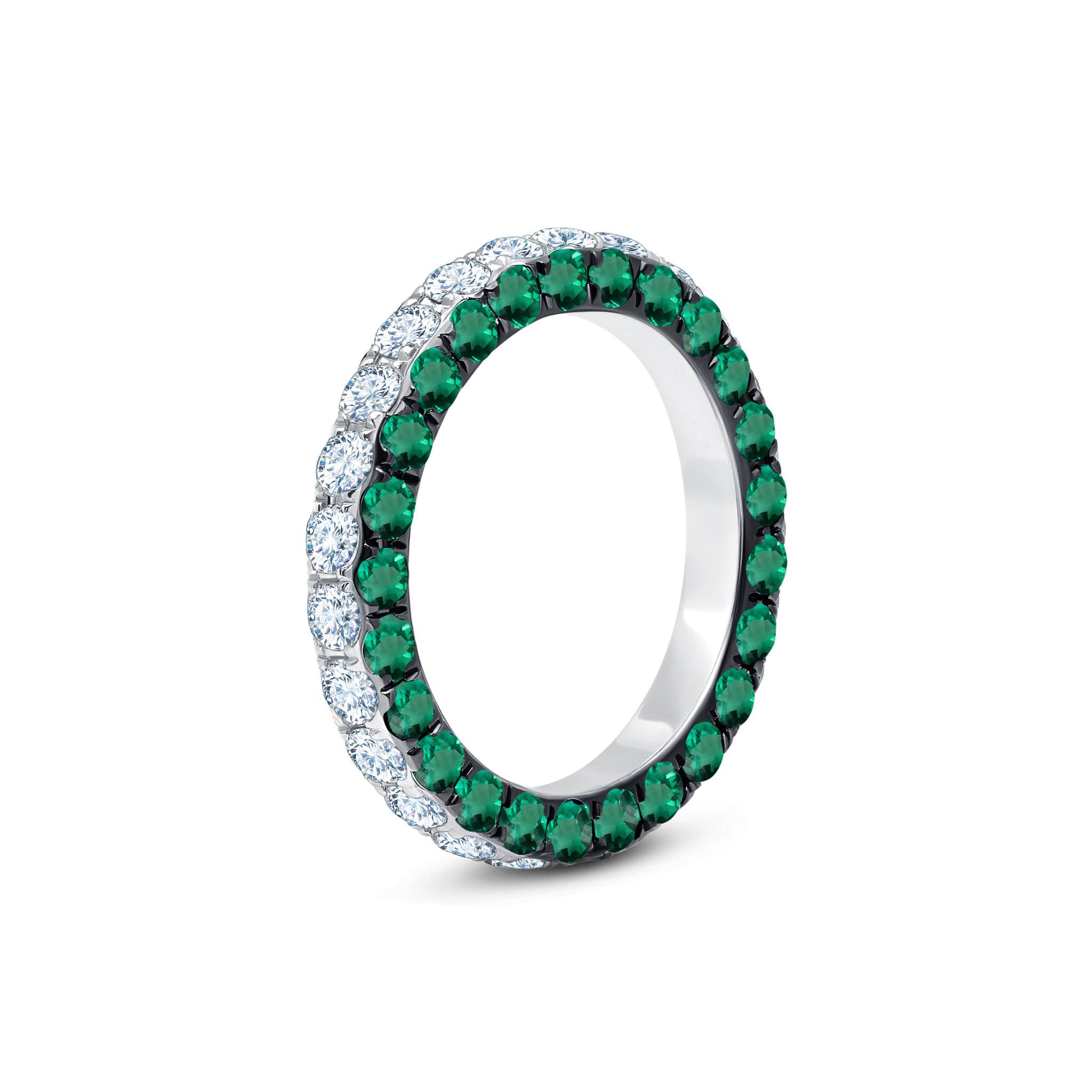 Emerald & Diamond 3 Sided Band Ring