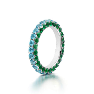 Emerald & Apatite 3 Sided Band Ring