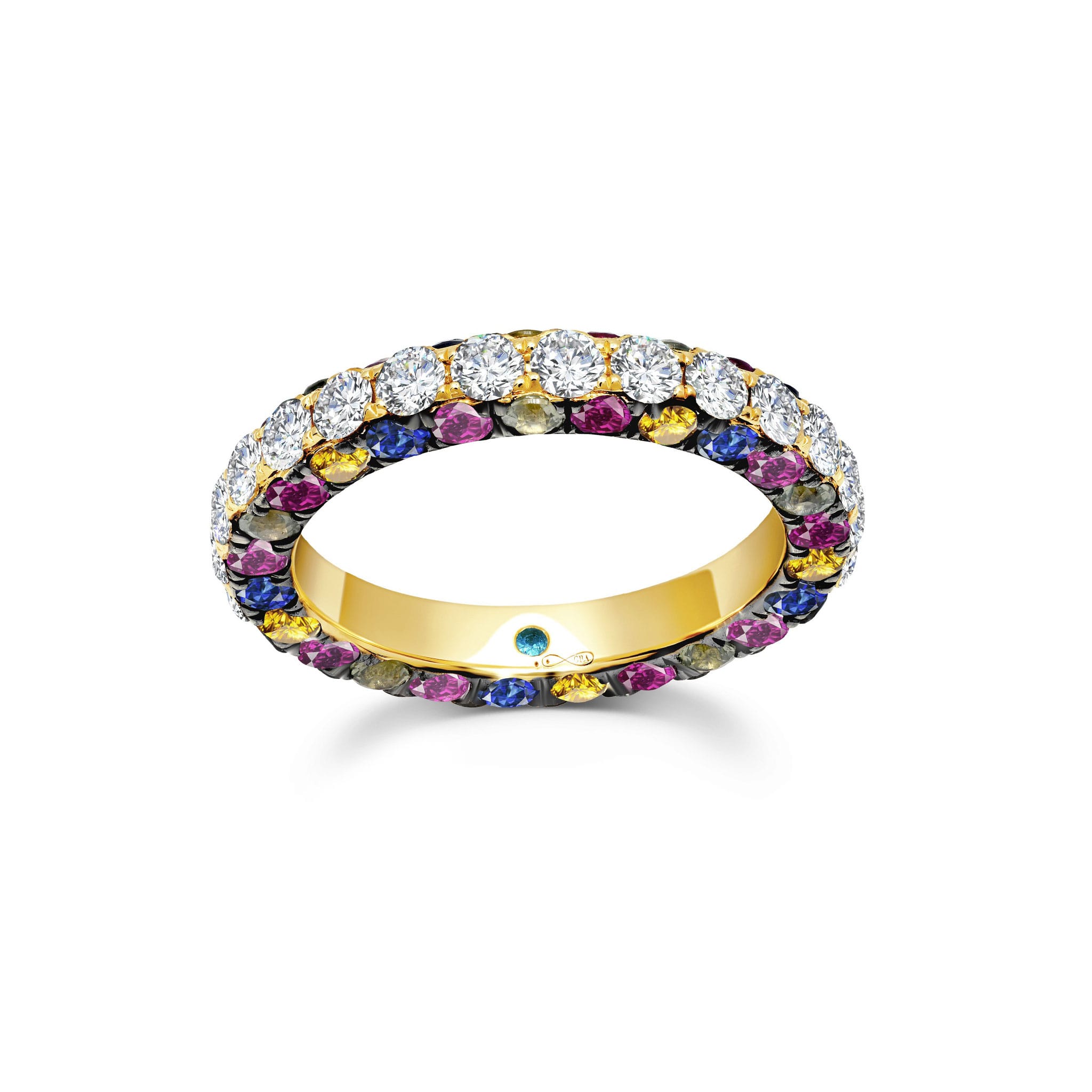 Rainbow Gem & Diamond 3 Sided Band Ring